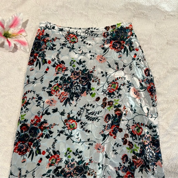 Maeve Anthropologie Evie Light Blue Floral Velvet-Dotted Long Skirt - Silk Blend - Picture 2 of 14